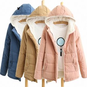 Jfuncy Women Winter Parkas 2022 FI Kvinnor Jackor Fleece Hooded Windproof Warm Veet Female Cot Coat Pink Blue Khaki V3pn#