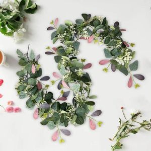 Decorative Flowers Greenery Garland Artificial Eucalyptus Hanging Plants Green Leaf Vines For Table Backdrop Wall Decoration