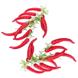 Flores decorativas 2 cordas espetos de vegetais simulação vermelho longo pimenta criança legumes frutas guirlanda videira espuma pingentes