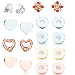 Ny gåva 925 Silver Heart Shape Stud örhängen Rund zirkonnummer örhänge Fashion Jewelry X Cross Designer Lover Wedding Jewellry 272h