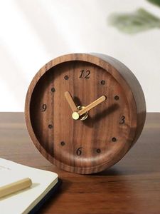 Table Clocks Mini Solid Wood Desktop Clock Cartoon Elephant Household Art Ornaments Gifts Wooden Mute Round Needle Timepiece