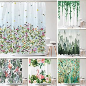 Duschgardiner gröna växter blommor vattentät polyester ekovänlig högkvalitativ badrumsblind för hemdekorationer
