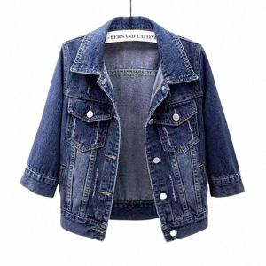 denimjacka kvinnor 2023 tre kvart ärmar jean jacka kvinna bekväm denimrock chaqueta vaquera mujer veste jeans femme n0gp#