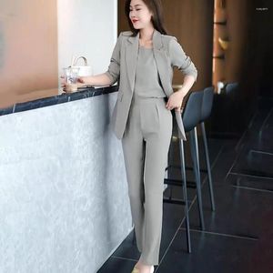 Women's Two Piece Pants Women Ankle Length Set Slim Fit Formal Suit Elegant Business With Vest Coat Lapel For Professional