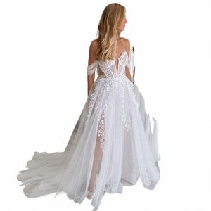 الأنيقة A-Line Wedding Dres 2024 Lace Sweetherat قبالة الكتف مفتوح الظهر Bridal Sweep Train Vestidos de Noiva S4di#