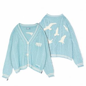 Blue Knit Cardigans for Women 2023 Autumn Taylor New Sweater Korean Y2K LG Sleeve Butt Warm Ytterkläder 1989 CCERT KNITWEAR Z35B#