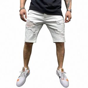 2023 Summer Shorts Jeans Men Denim Pants Stretch White Fi Design Men's Ripped Jeans Skinny Male Short Jeans Hombre B1B1#