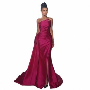 Shar powiedział elegancka syrena LG Fuchsia Evening Dres Arabic Overskirt Sit Slit Women Wedding Formal Gowns SS402 x9EP#