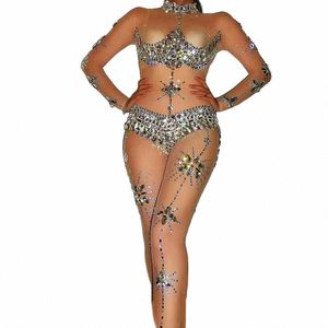 Perspectiva brilhante rhinestes cristal sexy macacões para mulheres boate dj roupas trajes de palco pólo bar usa e4m0 #