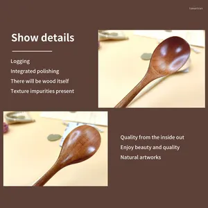 Spoons 1 Piece Wooden Spoon Bamboo Kitchen Korean Style 9 Inch Natural Wood Soup Tableware Cooking Honey Coffee Mixing