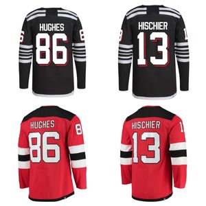 Jack Hughes 86 Hischier 13 Bratt 63 Luke Hughes 43 Hokey Formaları 2024 Stadyum Serisi Kırmızı Siyah Beyaz S-XXXL Dikişli Erkek Jersey