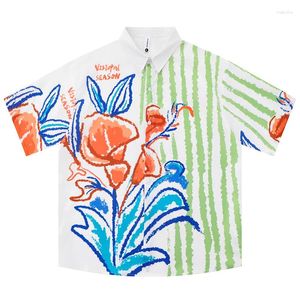 Männer Casual Hemden Sommer Hawaiian Strand Shirt Hip Hop Blume Drucken Hawaii Bluse 2024 Harajuku Streetwear Fashion Aloha Unisex
