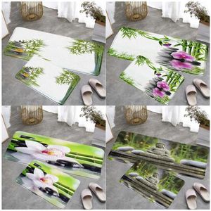 Tappetini da bagno Bambù verde Zen Pavimento della cucina Buddha Rosa Orchidea Pietra nera Spa Scenario Camera Tappeto lungo Decorazioni per la casa Tappeto antiscivolo