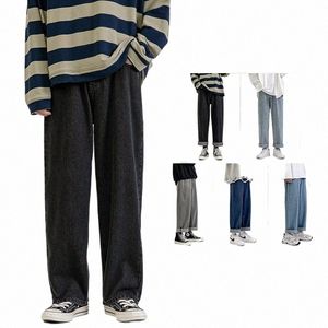 2023 New Coreano Fi Homens Baggy Jeans Clássico Unisex Homem Reta Denim Calças Largas Hip Hop Bagy Luz Azul Cinza Preto N8ur #