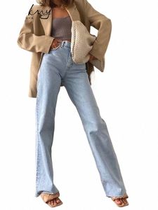 Miuukomiya raka jeans kvinnor hög midja streetwear ljusblå pojkvän denim byxor damer breda ben vita jeans för kvinnor 2023 y5og#