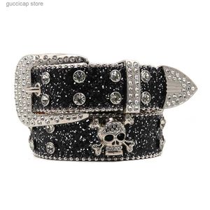 Midjekedjebälten 3.3 cm Punk Rock Crystal Skruvband Mens Western denim med Diamond Bing Rhinestone Strap Disco E Girl Jeans Y240329