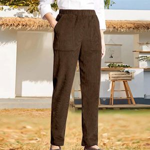Женские брюки, повседневные винтажные вельветовые брюки для женщин, эластичные прямые брюки с высокой талией и широкими штанинами, повседневная одежда