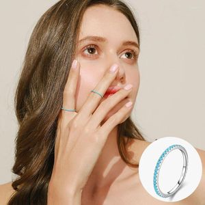 Klusterringar 925 Sterling Silver Turquoise Geometric Ring For Woman Girl Fashion Simple Round Design Jewelry Party Gift Drop