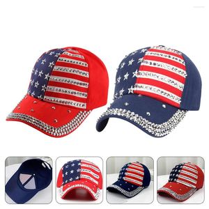 Ball Caps 2Pcs Baseball Cap Sun Hat Unisex American Flag Patriotic Sparkle Rhinestone For Men