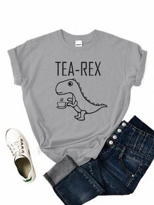 te rex rolig dinosaurie dricka kaffe kvinnliga t-shirts andas casual kort ärmpersal