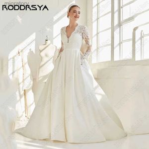 Vestidos sexy urbanos roddrsya vintage cetim casamento 2024 profundo decote em v apliques a linha vestidos de noiva mangas compridas rendas novias boda yq240329