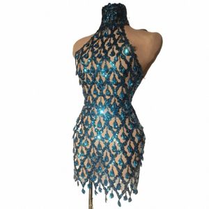 Seksi Parti Akşam Balo Dr Blue Sparkly Rhinestes Kısa Dr Fotoğraf Çekimi Dr Singer Stage Wear Shaokaojia Z8AY#