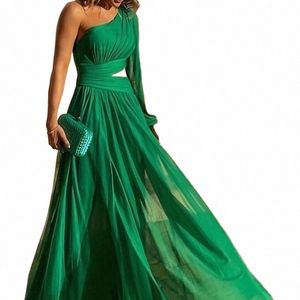 Plus -storlek kvinnor grön sexig backl dres fi en axel hög midja mesh dr vestidos de mujer elegantes para fiesta i4ou#