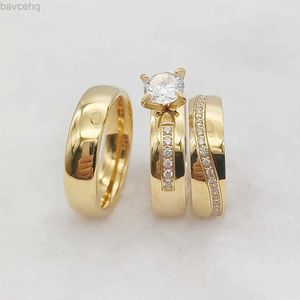 Eheringe Love Alliances Zirkonia Cz Diamant Hochzeit Verlobungsringe 3-teiliges Brautset für Männer und Frauen 24 Karat vergoldeter Schmuck 24329