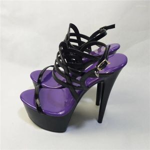 Sandalet 15 cm Terlik Patent Deri Seksi Artı Boyutlu Yüksek Topuklu Model Sonbahar Dans
