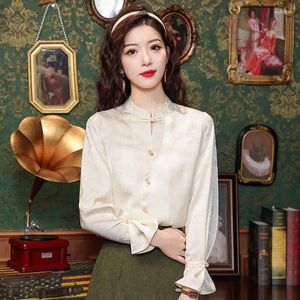 Ethnic Clothing 2024 Chinese Style Cheongsam Women's Spring Button Up Chiffon Shirt Zen Elegant Women Long Sleeve Top