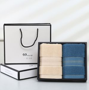 Havlu havlu hediye kutusu basit düz renk emici havlu iki tonlu iki parçalı set özelleştirilmiş logo