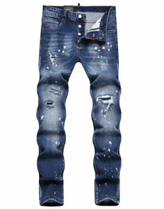 Y2K MENS JEANS Nya herrar rippade jeans lyxiga män mager jeans ljusblå hål byxor kvalitet manlig stretch smal fi byxor z8dq#