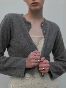 Женский вязаный женский короткий вязаный кардиган 2024, однобортный свитер с длинными рукавами, трикотажные топы