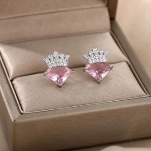 Stud Stainless Steel Crown Diamond Earrings For Women Gold Girl Birthday Wedding Anniversary Fashion Jewelry GiftStud160p