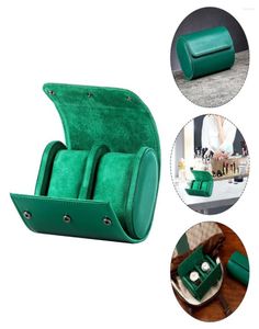 Titta på lådor Box Case Organizer Travel Storage Holder Roll Slots Green Bag Watches Falls Två armband Gift PU Earring Bangle Par2413597
