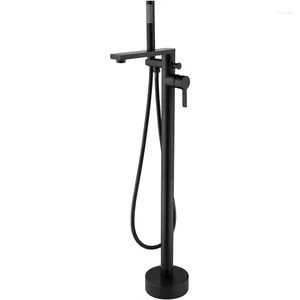 Kitchen Faucets Wowkk Freestanding Bathtub Faucet Tub Filler Black Floor Mount Brass Single Handle Bathroom With Hand Shower