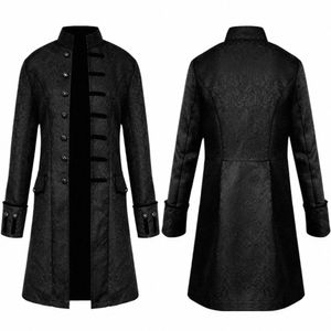 winter Trench Coat Men Warm Jacket Steampunk Jacket Embroidered Victorian Tailcoat Butts Outwear Halen Costume K0Kq#