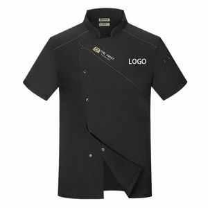 Jaqueta masculina de chef para hotel, uniforme de cozinha, restaurante, cozinha, camisa, cafeteria, padaria, roupa de trabalho, verão, macacão de catering f2AD #