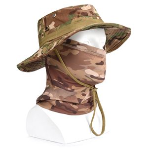 Okrągły rondo Big Brimmed Hat Silk Scalf Outdoor Męskie wędkarstwo Oddychająca maska ​​przeciwsłoneczna maska ​​przeciwsłoneczna Kamuflaż Kamuflaż Hat Fisherman