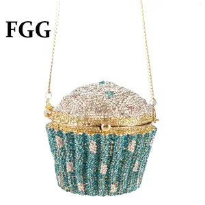 Axelväskor boutique kvinnor blå cupcake aftonväska kristall koppling plånböcker bröllop brud rhinestone handväska party minaudiere handväska högkvalitativa designare väskor