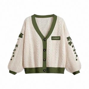 Evermore Cardigan Taylor Versi Verde Vine Bordado Butt Down Cable Knit Sweater Mulheres Outono Inverno Vintage Outfit r23i #