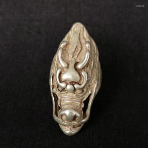 Dekorativa figurer Samling Old China Tibet Silver Copper Handmade Sculpture Dragon Rings Pendant