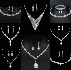Valuable Lab Diamond Jewelry set Sterling Silver Wedding Necklace Earrings For Women Bridal Engagement Jewelry Gift 40Jv#