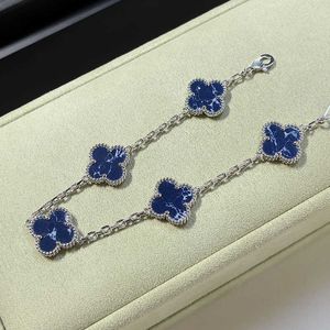 Original av designer som säljer tillbehör Van 925 Silver Blue Peter Stone Five Flower Armband Populära klöver smycken