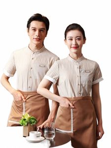 2023 Summer New Bakery Shop Staff Work Clothing Men and Women Cake Baker Uniform Burger Shop Waiter Shirt and Apr Overalls P2L7#