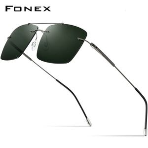 FONEX liga de metal fundido sem aro óculos de sol masculino sem moldura quadrado polarizado óculos de sol feminino 20009 240329