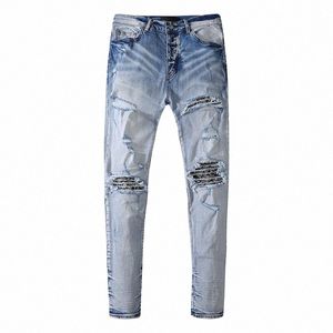 Männer Denim Hosen Sommer Neue Europäische und Amerikanische Fi Löcher Elastische Slim Fit Casual Männer Zerrissene Jeans Großhandel 31zD #
