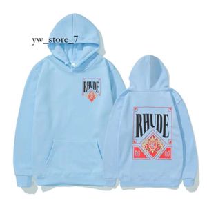 Rhude Men's Hoodiesスウェットシャツ優秀なデザイナーRhude American Fashion Brand Card Crown Printed Rhudeパーカーの女性カップルカジュアルルーズ2496