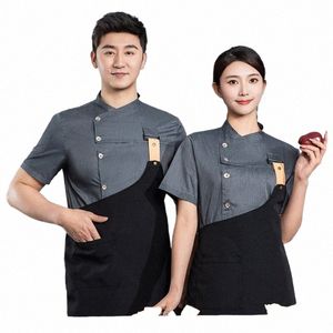 Black Chef Uniform Chef Jacket Short Sleeve Cook Coat Chef T-shirt Baker Work Uniform Waiter Restaurang Hotelkläder Kvinnor Logo D7CN#