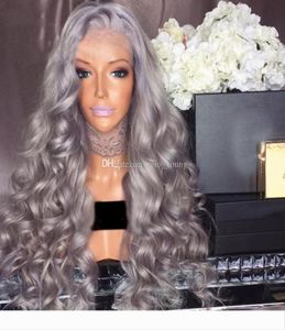 Glueless Full Lace Human Hair Wigs Baby Hair Preucked Grey Wave Brazilian Virgin Hair Lace Wigs7057928